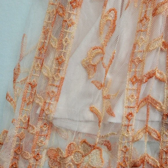 Altar'd State Orange Peach Embroidered Mesh Midi Dress Cutout Back Womens Medium - Picture 3 of 16